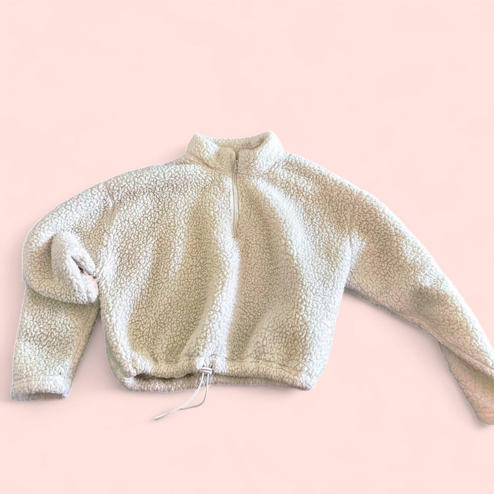 La Hearts Cropped Cream 1/4 Zip Sherpa